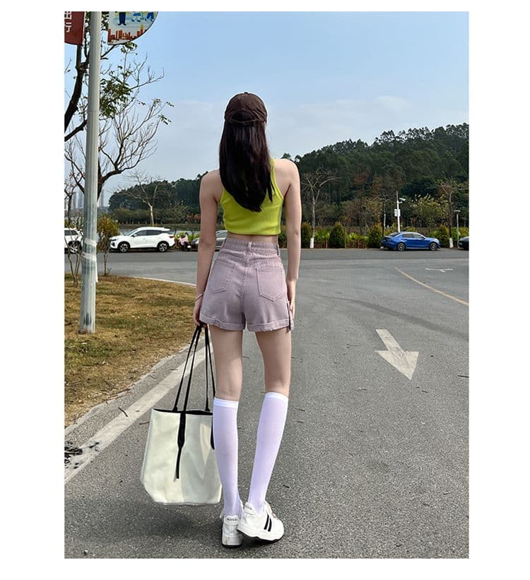 새로운 볼륨 측면 데님 반바지 여성 여름 새로운 캐주얼 연령 감소 핫 바지 하이웨이스트 슬림해 보이는 넓은 다리가 짧다. 바지 상세 이미지 29