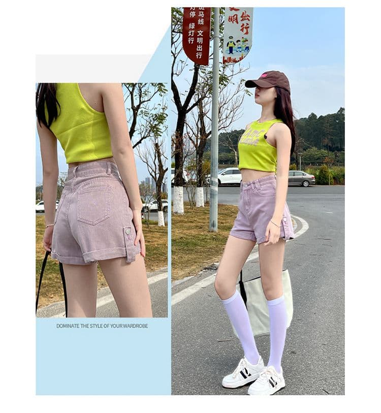 새로운 볼륨 측면 데님 반바지 여성 여름 새로운 캐주얼 연령 감소 핫 바지 하이웨이스트 슬림해 보이는 넓은 다리가 짧다. 바지 상세 이미지 30