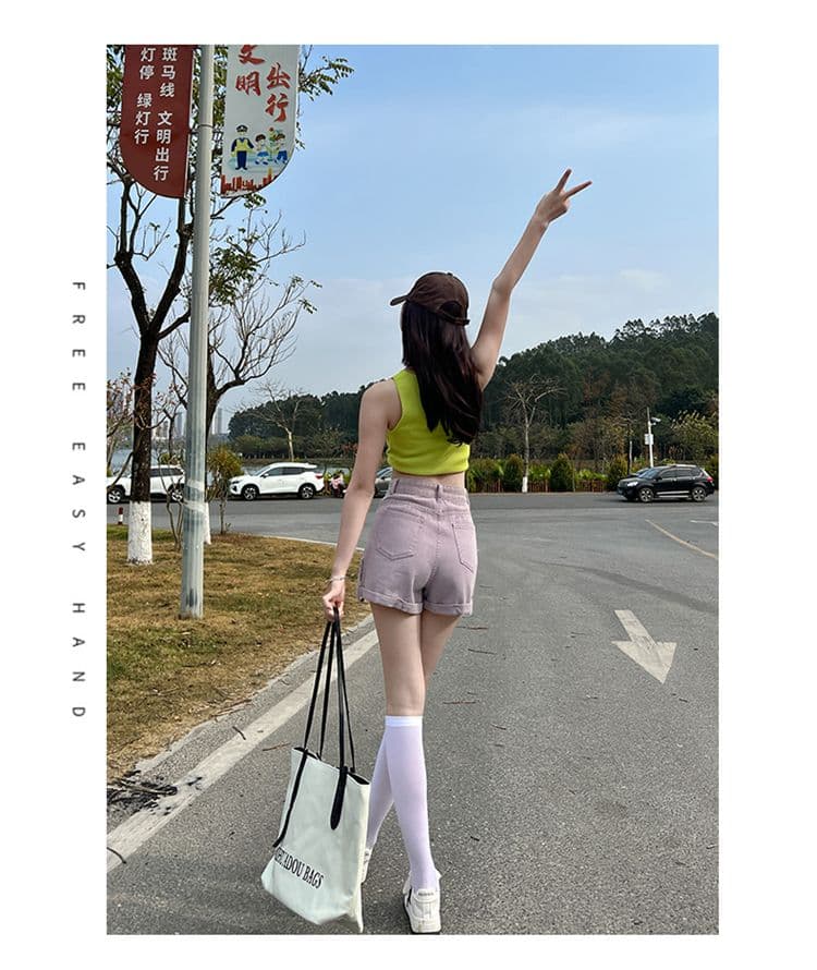 새로운 볼륨 측면 데님 반바지 여성 여름 새로운 캐주얼 연령 감소 핫 바지 하이웨이스트 슬림해 보이는 넓은 다리가 짧다. 바지 상세 이미지 31