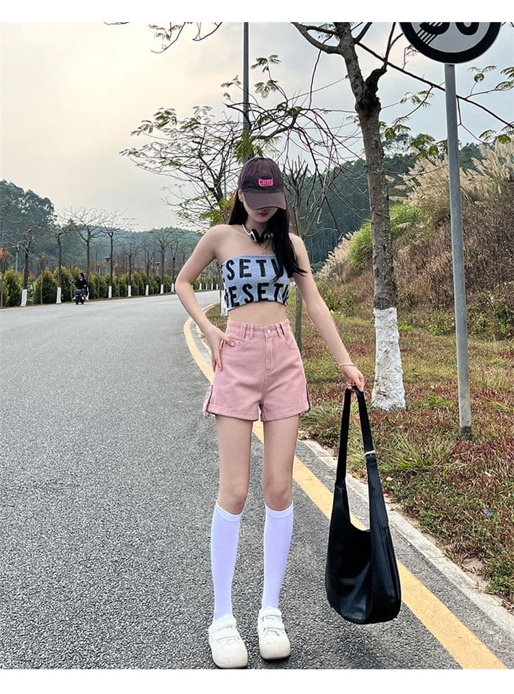 새로운 볼륨 측면 데님 반바지 여성 여름 새로운 캐주얼 연령 감소 핫 바지 하이웨이스트 슬림해 보이는 넓은 다리가 짧다. 바지 상세 이미지 36