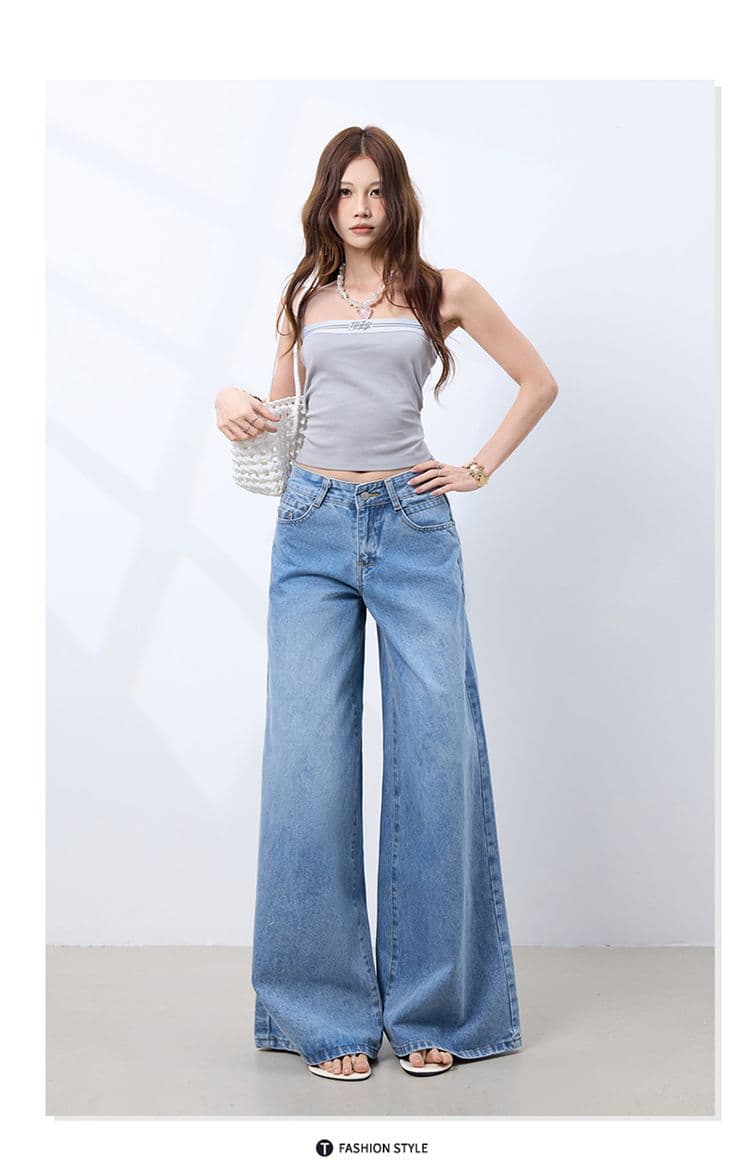 아메리칸 레트로 단 닝 부드러운 원단 도루 센스 느긋한 센스 대 넓은 다리 청바지 여성 바닥 청소 바지 상세 이미지 6