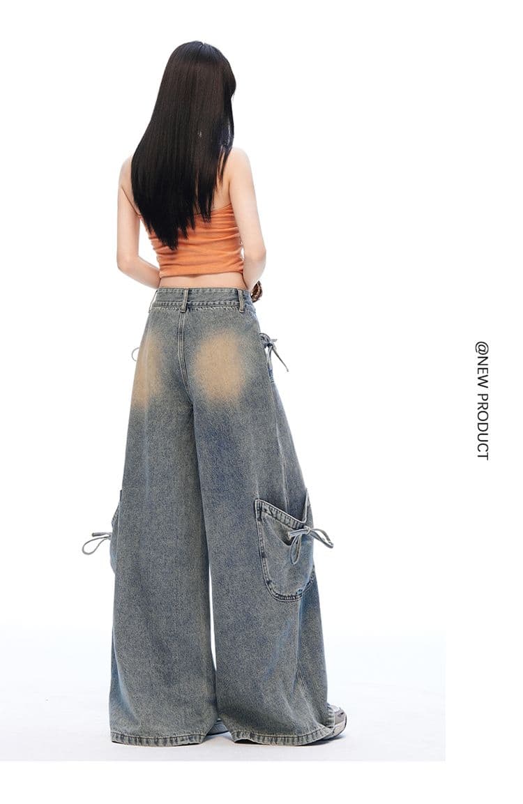 아메리칸 레트로 블루 나비 매듭 스트랩 청바지 여자 2026 새로운 워크웨어 슬림해 보이는 스트레이트 트렌드 긴 바지 상세 이미지 9