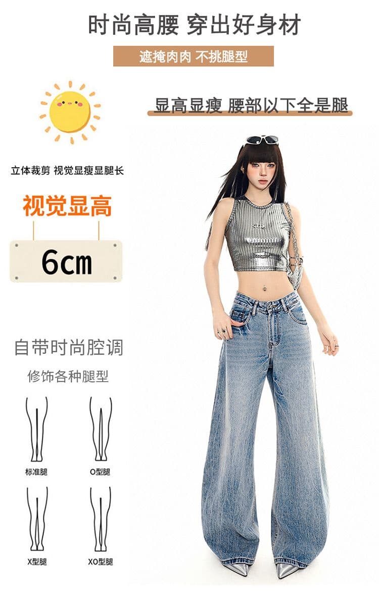 2026 사계절 새로운 무거운 작업 워싱 모통이 칼 없음 폭탄 로우 웨이스트 루즈핏 넓은 다리 청바지 상세 이미지 5