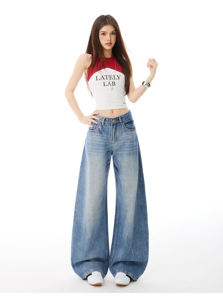 아메리칸 무거운 작업 워싱 모통이 칼 없음 폭탄 로우 웨이스트 루즈핏 넓은 다리 청바지 여성 루즈핏 슬림해 보이는 긴 바지 길이 연장 상세 이미지 20