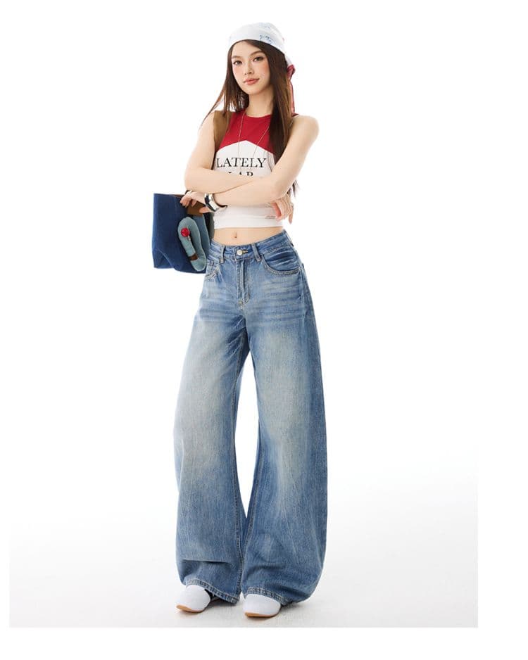 아메리칸 무거운 작업 워싱 모통이 칼 없음 폭탄 로우 웨이스트 루즈핏 넓은 다리 청바지 여성 루즈핏 슬림해 보이는 긴 바지 길이 연장 상세 이미지 23