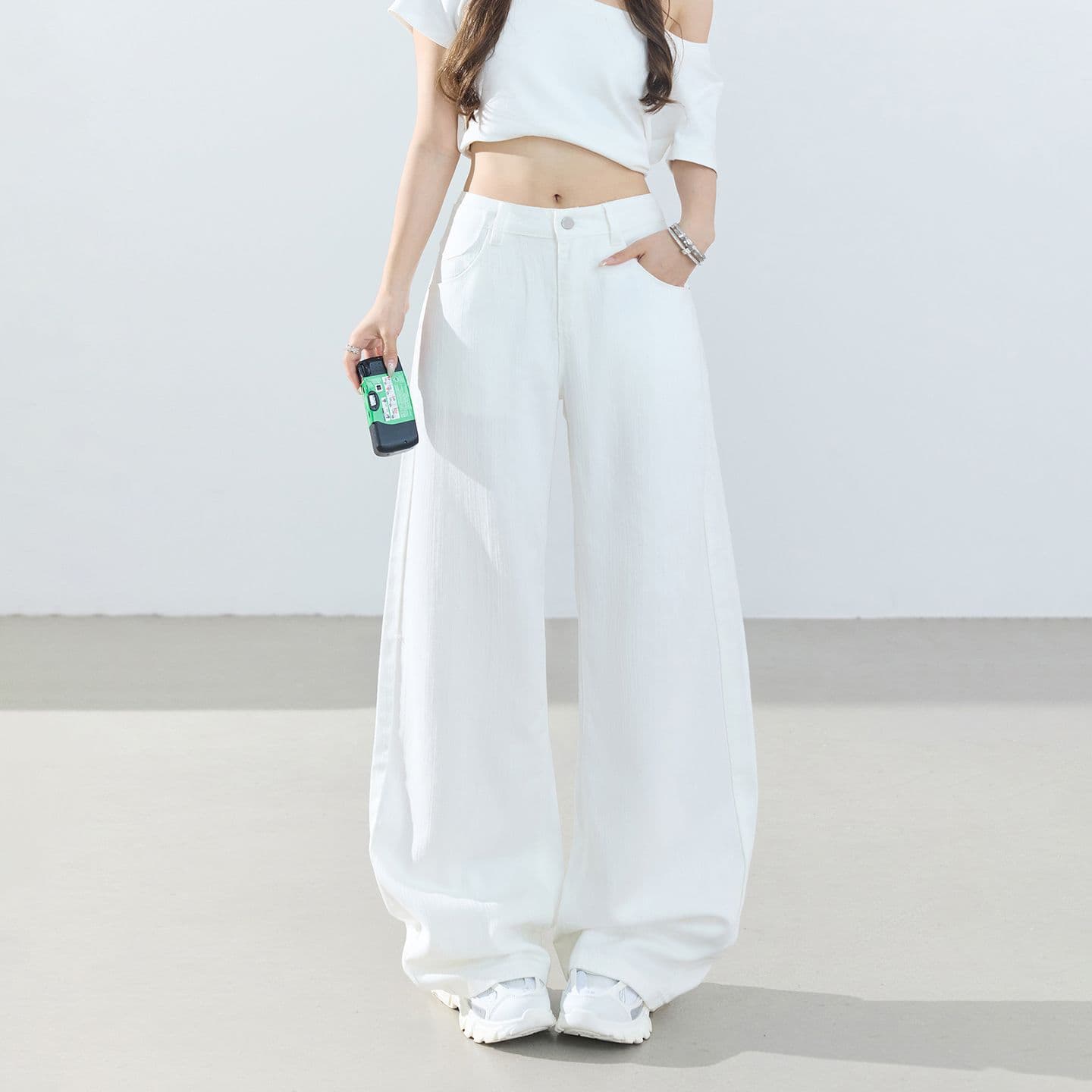 아메리칸 레트로 루즈핏 와이드 레그 팬츠 이후 부서 버클 디자인 수 있습니다. 조정 모통이 칼 바지 다용도 청바지 여성 새로운 이미지 3