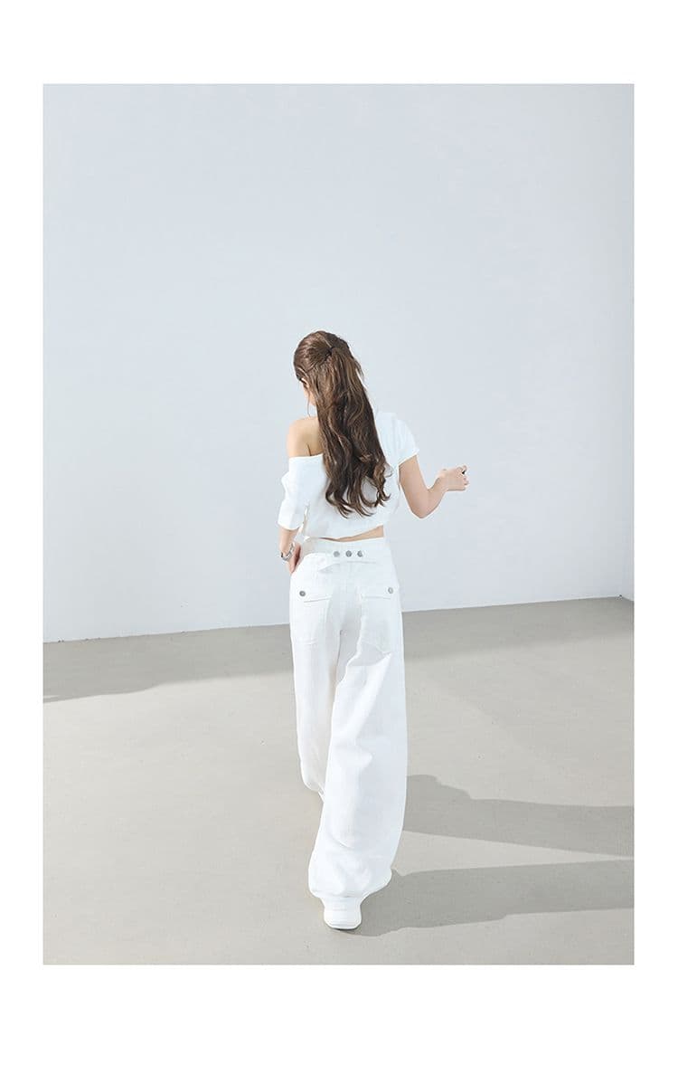 아메리칸 레트로 루즈핏 와이드 레그 팬츠 이후 부서 버클 디자인 수 있습니다. 조정 모통이 칼 바지 다용도 청바지 여성 새로운 상세 이미지 12