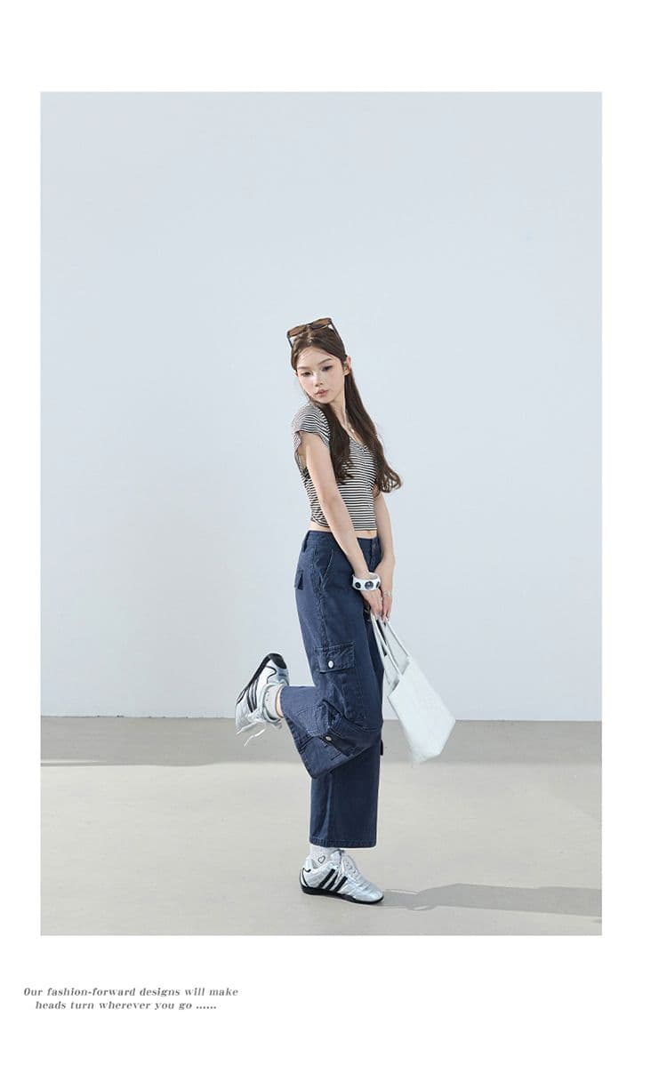 2 색 아메리칸 레트로 루즈핏 스트레이트 팬츠 다용도 여름 기타 주머니 워크웨어 팬츠 8 점 바지 청바지 여성 상세 이미지 14