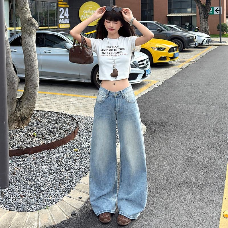 아메리칸 핫걸 모통이 칼 바지 대나무 마디 질감 무거운 작업 워시 물 슬림해 보이는 다용도 패션 캐주얼 청바지 여성 이미지 4
