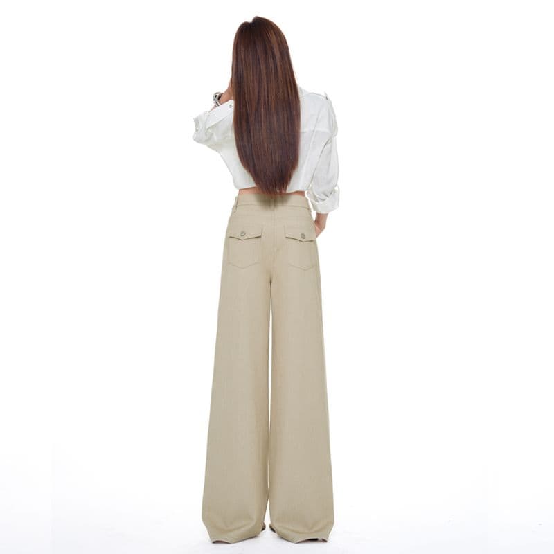 슈퍼 훌륭함 비율 가면 도루 도루 바지 이후 주머니 플립 커버 루즈핏 스트레이트 팬츠 미니멀리즘 바람 청바지 여성 이미지 6