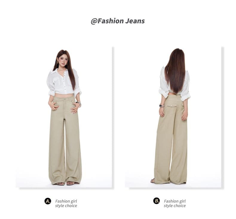 슈퍼 훌륭함 비율 가면 도루 도루 바지 이후 주머니 플립 커버 루즈핏 스트레이트 팬츠 미니멀리즘 바람 청바지 여성 상세 이미지 12