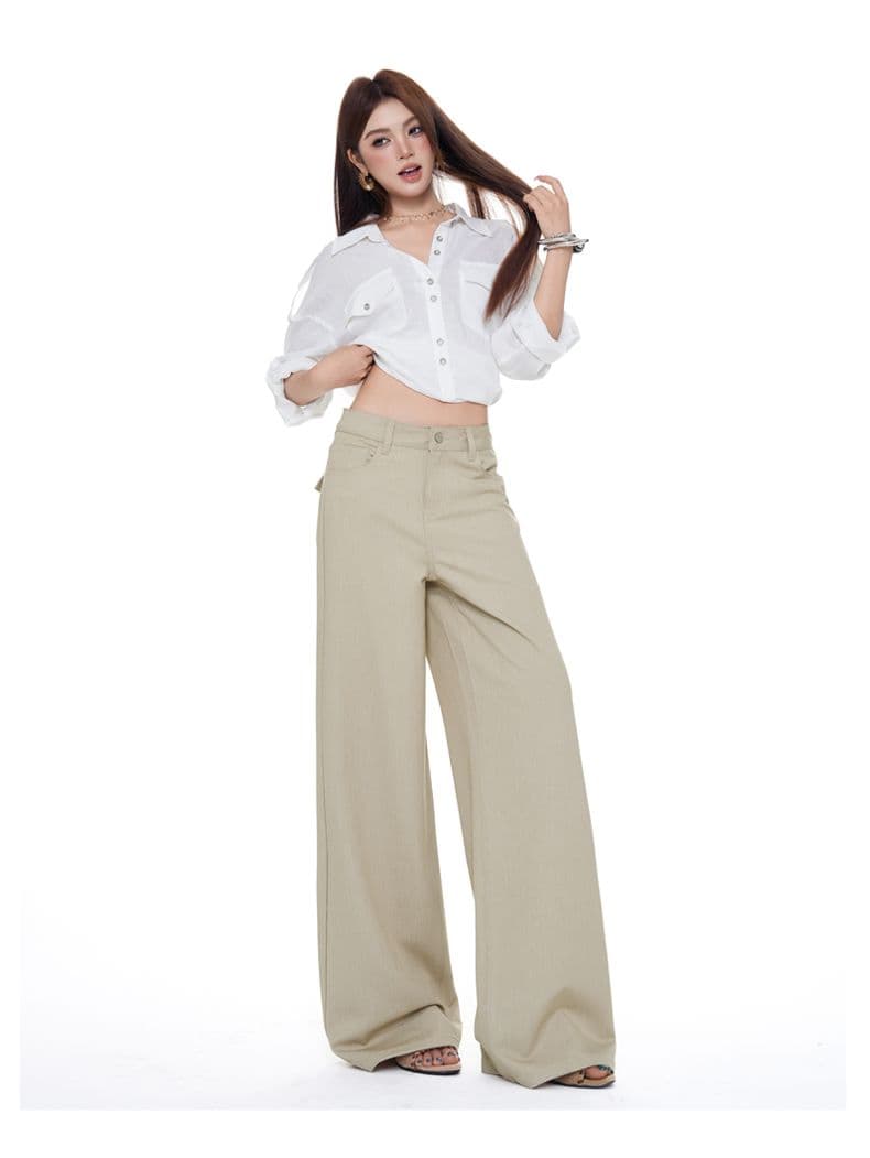슈퍼 훌륭함 비율 가면 도루 도루 바지 이후 주머니 플립 커버 루즈핏 스트레이트 팬츠 미니멀리즘 바람 청바지 여성 상세 이미지 13
