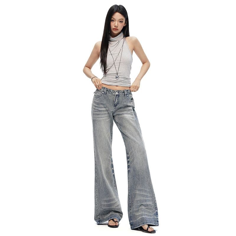 길다 다리 바지 왕 아메리칸 새로운 레트로 로우 웨이스트 부츠컷 청바지 여성 몸매 가꾸기 슬림해 보이는 넓은 다리 캐주얼 바지 ii 이미지 5