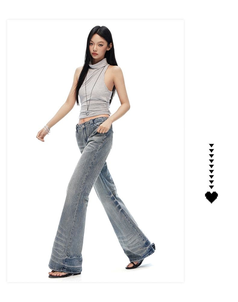 길다 다리 바지 왕 아메리칸 새로운 레트로 로우 웨이스트 부츠컷 청바지 여성 몸매 가꾸기 슬림해 보이는 넓은 다리 캐주얼 바지 ii 상세 이미지 9