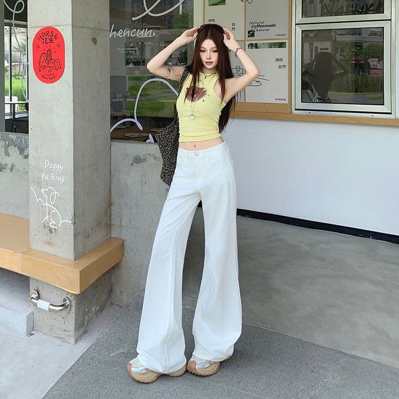 세 국방 대나무 마디 라이 경기 서울 루즈핏 없음 폭탄 마이크로 나팔 바지 시원한 통기성 편안함 대나무 마디 질감 여름 화이트 이미지 5