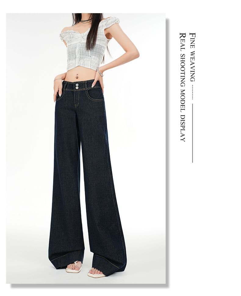 vogue 얼음 실크 터치 일상 센스 한국 스타일 데님 로우 웨이스트 핫걸 슬림해 보이는 더블 버클 부츠컷 청바지 여성 상세 이미지 6