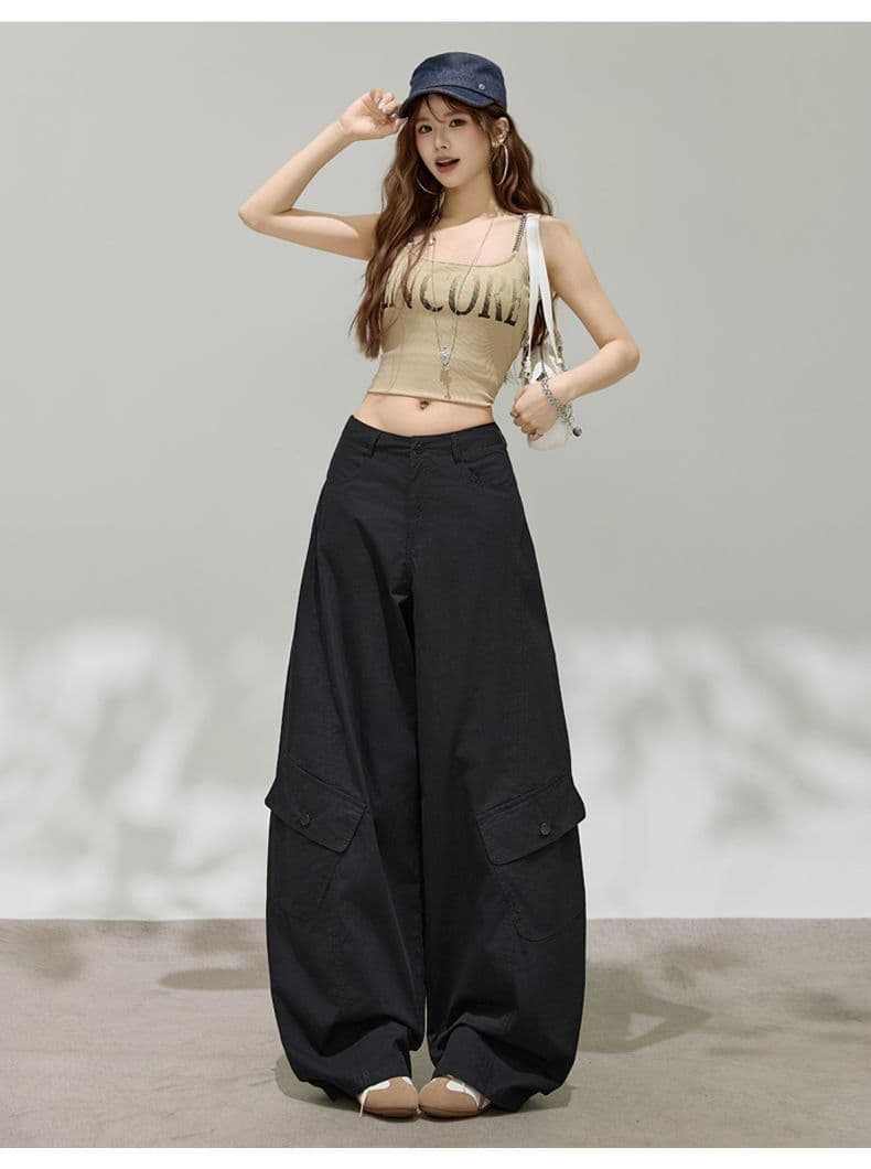 디자인 센스 아메리칸 레트로 핫걸 모통이 칼 바지 다용도 슬림해 보이는 기타 주머니 넓은 다리 워크웨어 캐주얼 바지 상세 이미지 35