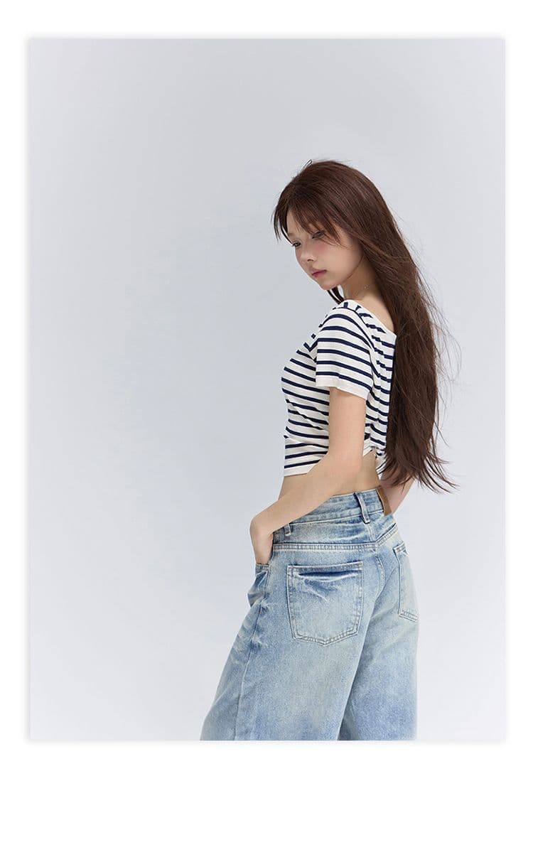 2 색 아메리칸 레트로 하이웨이스트 루즈핏 와이드 레그 팬츠 고양이 발톱 곡물 모통이 칼 바지 다용도 청바지 여성 상세 이미지 26