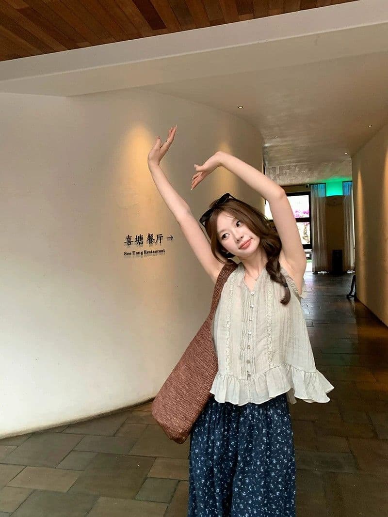 im ~까지 목면 꽃이 핌 리넨 면화 꽃무늬 바지 레이스 배기 바지 여성 넓은 다리 9부 바지 상세 이미지 24