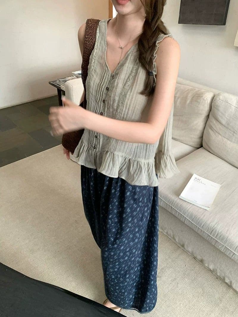 im ~까지 목면 꽃이 핌 리넨 면화 꽃무늬 바지 레이스 배기 바지 여성 넓은 다리 9부 바지 상세 이미지 27