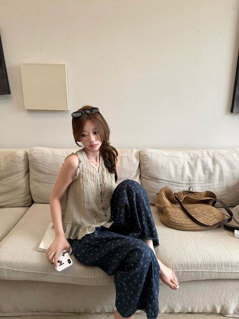 im ~까지 목면 꽃이 핌 리넨 면화 꽃무늬 바지 레이스 배기 바지 여성 넓은 다리 9부 바지 상세 이미지 29