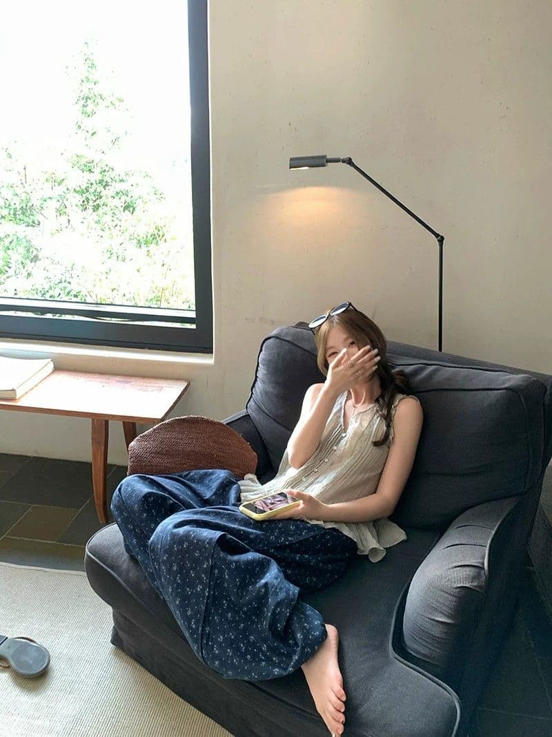 im ~까지 목면 꽃이 핌 리넨 면화 꽃무늬 바지 레이스 배기 바지 여성 넓은 다리 9부 바지 상세 이미지 33