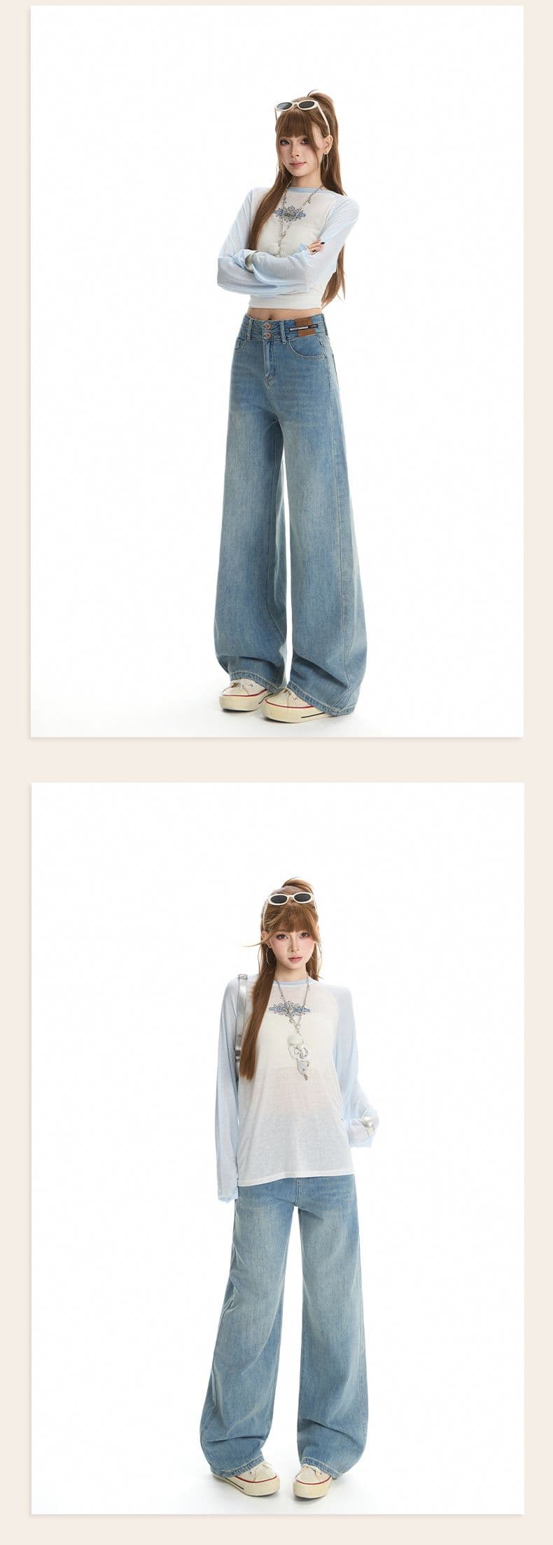 하늘색 넓은 다리 청바지 여성 슈퍼 부드러운 도루 센스 하이웨이스트 다용도 바닥 청소 바지 슬림해 보이는 작은 키 스트레이트 팬츠 상세 이미지 8