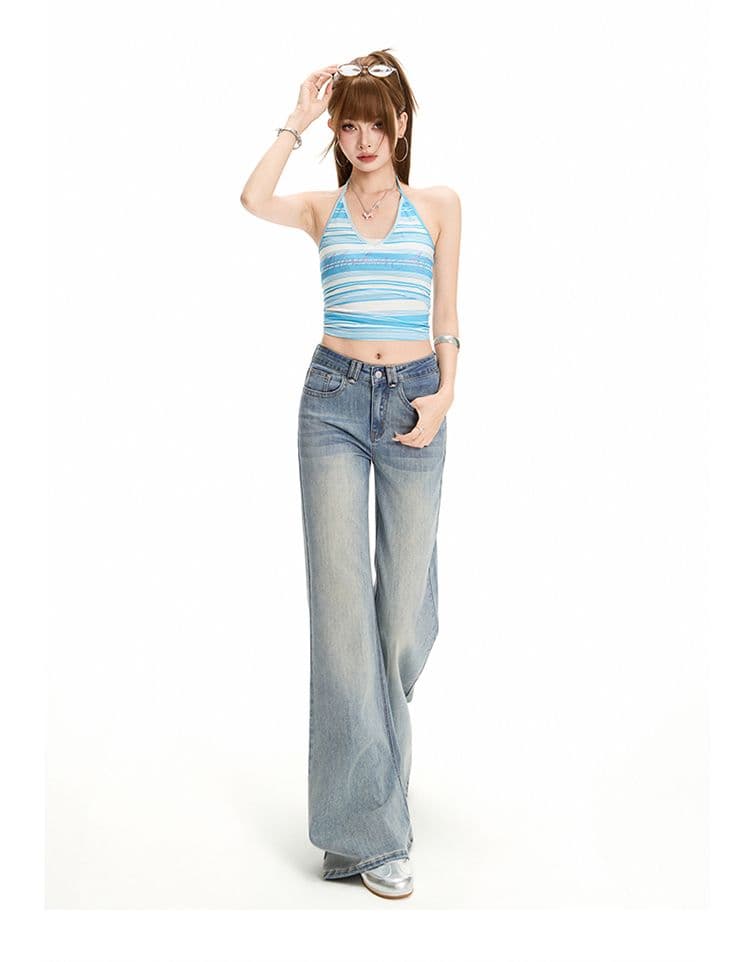 노스탤지어 블루 워싱 마이크로 나팔 청바지 여성 새로운 아메리칸 아니요 막대기 다리 몸매 가꾸기 신축성 바지 상세 이미지 14