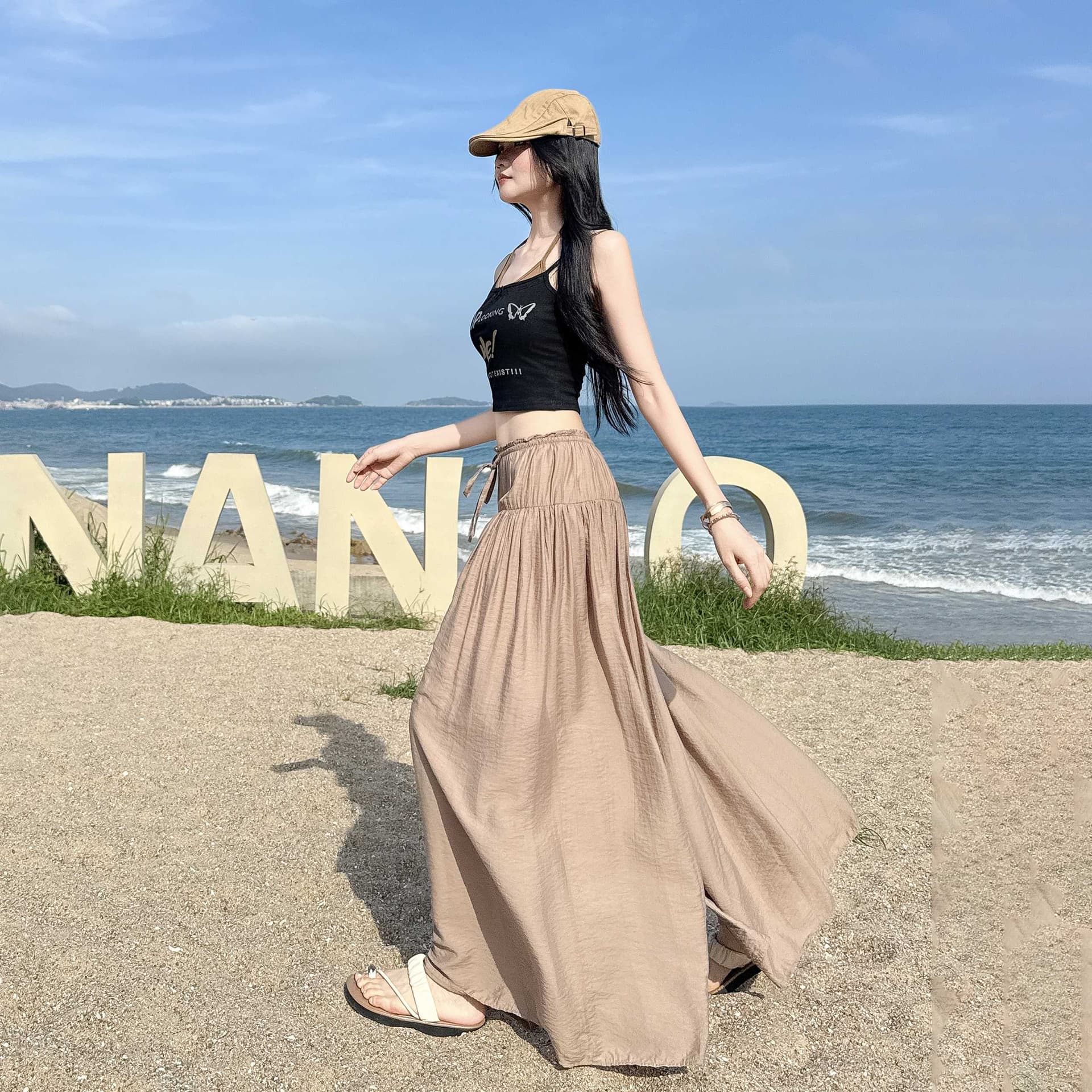 커피 색상 얼음 실크 허리밴드 레이스업 와이드 레깅스 바지 2026 여름 새로운 느슨함 루즈핏 플리츠 도루 센스 바지 이미지 4