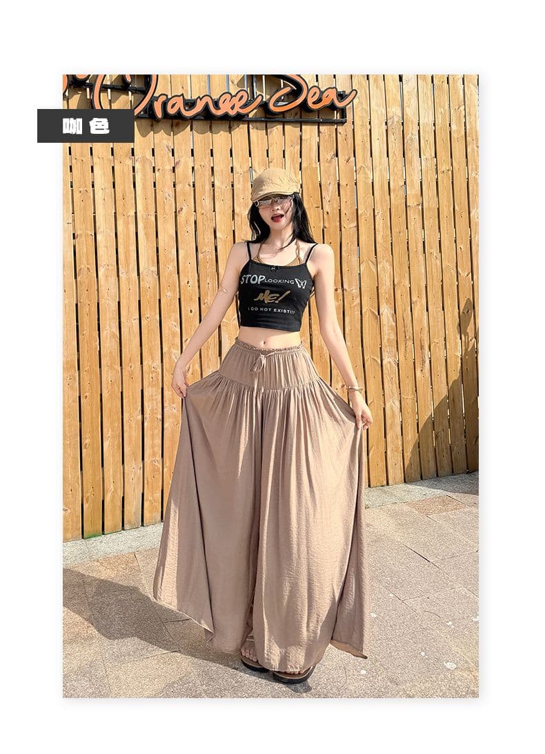 커피 색상 얼음 실크 허리밴드 레이스업 와이드 레깅스 바지 2026 여름 새로운 느슨함 루즈핏 플리츠 도루 센스 바지 상세 이미지 19
