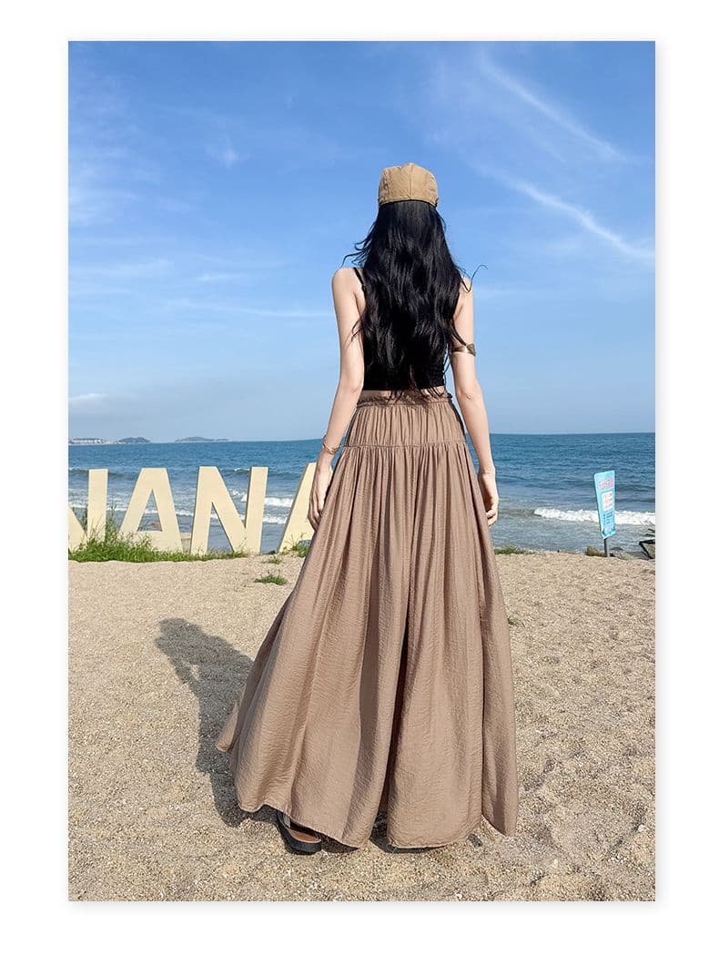 커피 색상 얼음 실크 허리밴드 레이스업 와이드 레깅스 바지 2026 여름 새로운 느슨함 루즈핏 플리츠 도루 센스 바지 상세 이미지 24