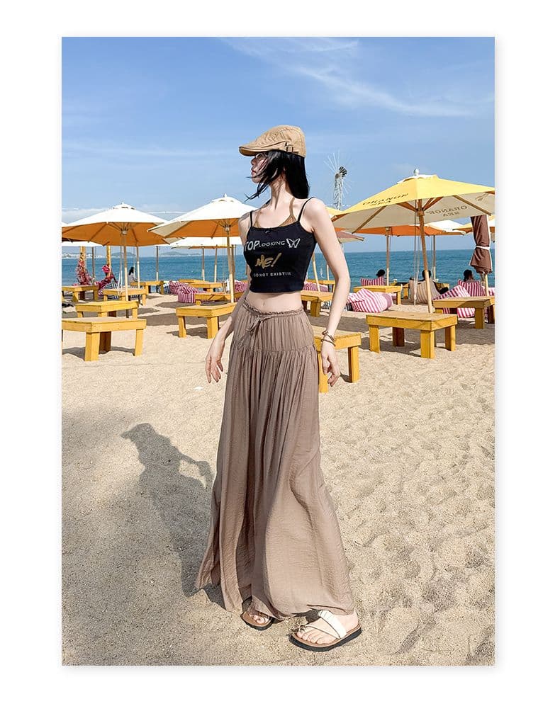커피 색상 얼음 실크 허리밴드 레이스업 와이드 레깅스 바지 2026 여름 새로운 느슨함 루즈핏 플리츠 도루 센스 바지 상세 이미지 26