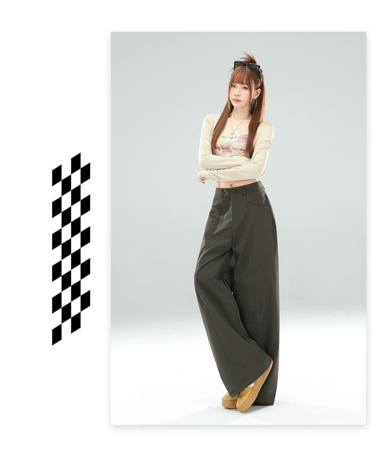 검정색 아메리칸 느긋한 레트로 넓은 다리 캐주얼 바지 여성 2026 여름 새로운 모통이 칼 하이웨이스트 슬림해 보이는 바지 상세 이미지 14