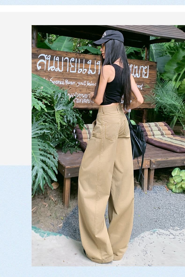 디자인 센스 아메리칸 레트로 핫걸 모통이 칼 바지 다용도 슬림해 보이는 기타 주머니 넓은 다리 워크웨어 캐주얼 바지 상세 이미지 20