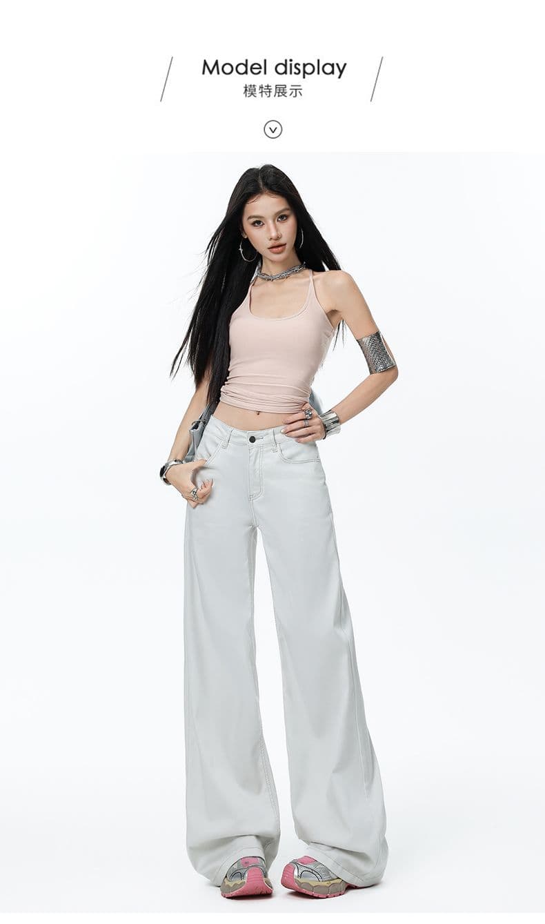 2026 여름 새로운 라이 경기 서울 주간 실크 코튼 스트레이트 나팔 넓은 다리 청바지 여성 루즈핏 바닥 청소 바지 여성 상세 이미지 10