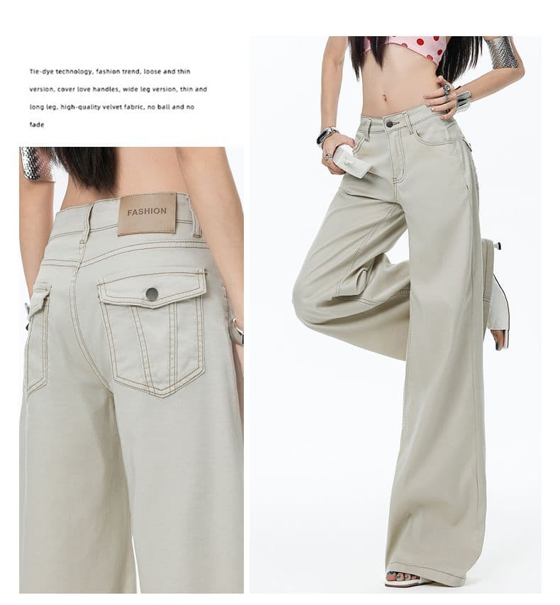 2026 여름 새로운 라이 경기 서울 주간 실크 코튼 스트레이트 나팔 넓은 다리 청바지 여성 루즈핏 바닥 청소 바지 여성 상세 이미지 16