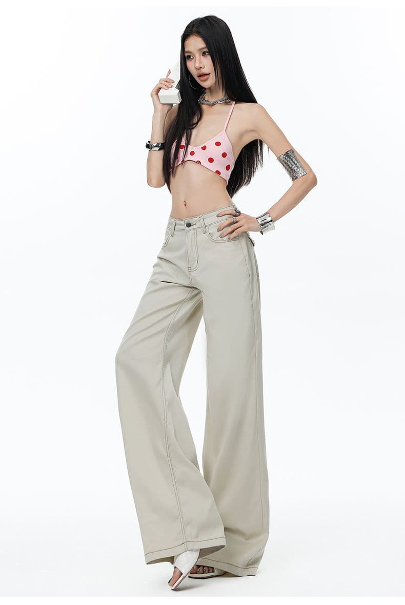 2026 여름 새로운 라이 경기 서울 주간 실크 코튼 스트레이트 나팔 넓은 다리 청바지 여성 루즈핏 바닥 청소 바지 여성 상세 이미지 17