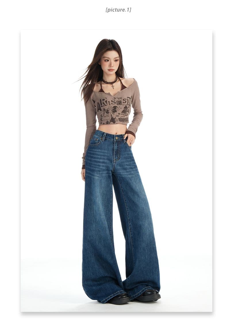 아메리칸 레트로 넓은 다리 청바지 여성 2026 년 가을 새로운 하이웨이스트 슬림해 보이는 루즈핏 바닥 청소 바지 상세 이미지 14