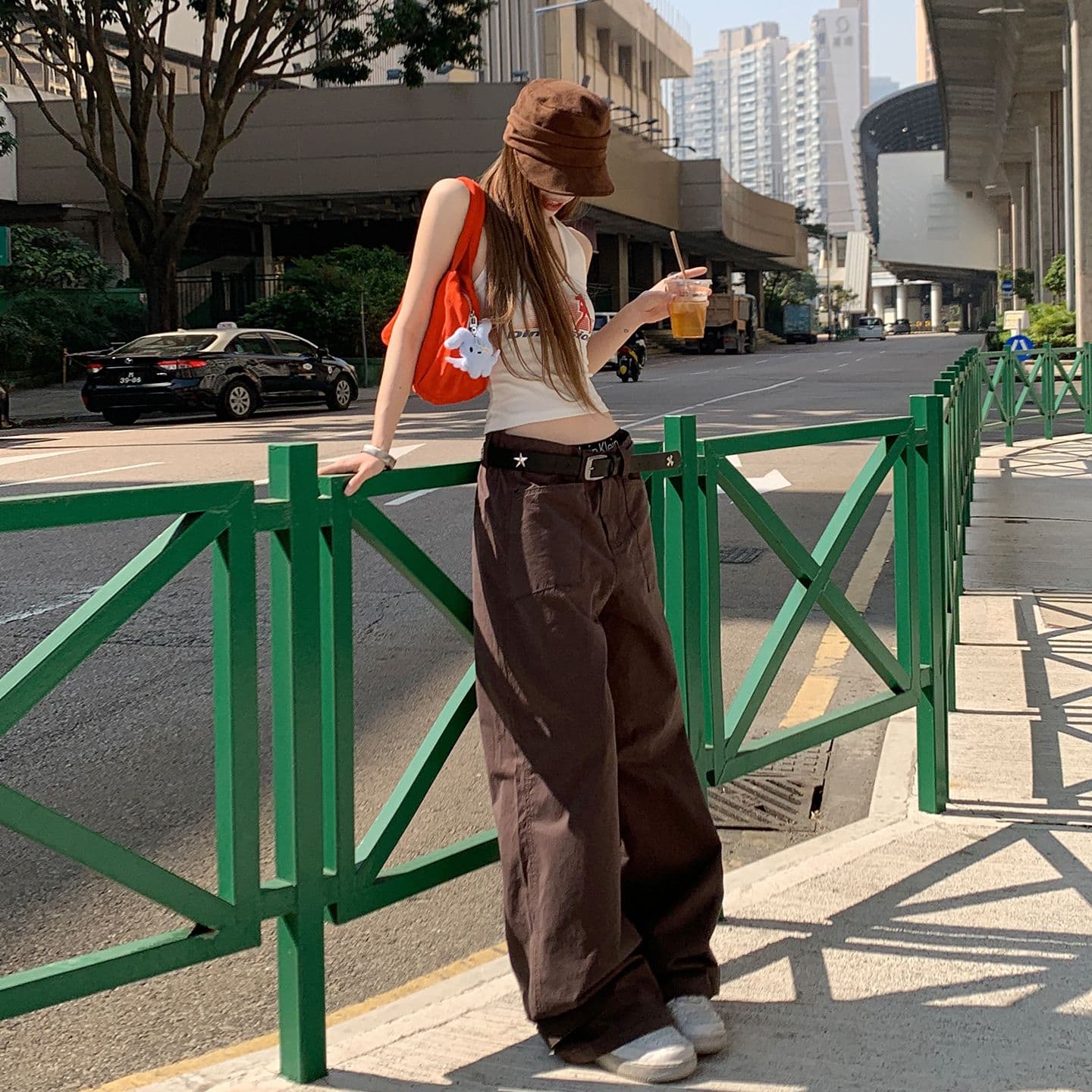 잠금 해제 워크웨어 스타일 차가운 바람의 소리 슬림해 보이는 달콤한 차가운 대비 단순한 고급 바지 더블 버클 조절 가능 이미지 2