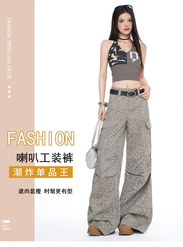 2026 여름 가을 새로운 루즈핏 부츠컷 여성 의류 청바지 아메리칸 레오파드 무늬 데님 긴 바지 길이 연장 상세 이미지 1