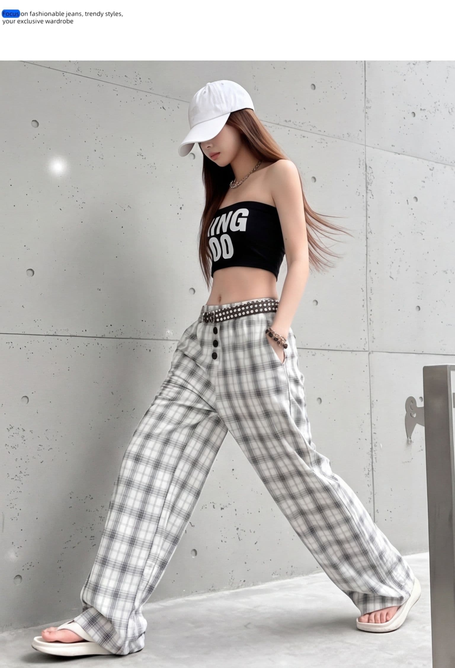 레트로 체크무늬 바지 봄 여름 조수 브랜드 주름 와이드 레그 팬츠 도루 센스 춤추기 루즈핏 캐주얼 바지 느긋한 인기 ins 상세 이미지 6