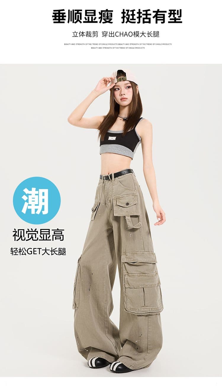 아메리칸 넓은 다리 워크웨어 청바지 아이들 2026 이른 가을 새로운 디자인 센스 기타 주머니 루즈핏 슬림해 보이는 스트레이트 팬츠 상세 이미지 8