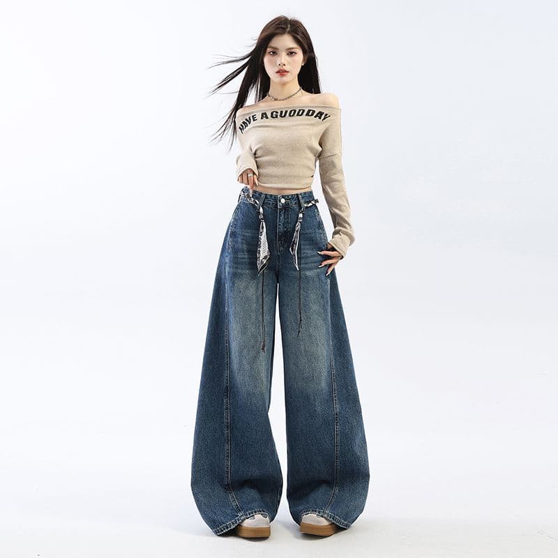 레트로 블루 청바지 여성 이른 봄 2026 새로운 루즈핏 핫걸 디자인 센스 다용도 슈퍼 화재 스트레이트 바지 이미지 2