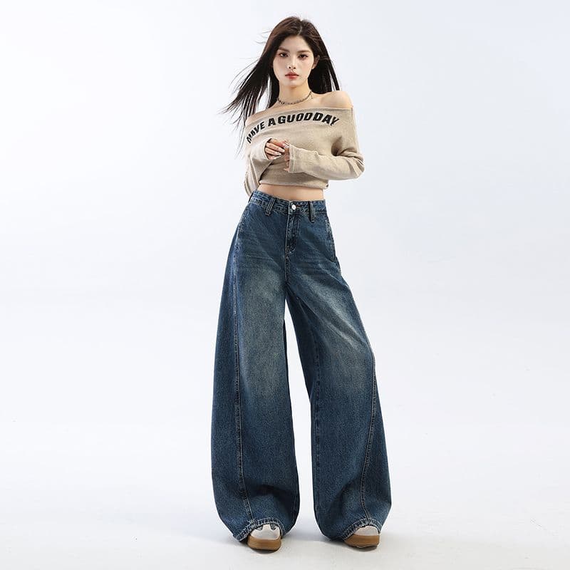 레트로 블루 청바지 여성 이른 봄 2026 새로운 루즈핏 핫걸 디자인 센스 다용도 슈퍼 화재 스트레이트 바지 이미지 6