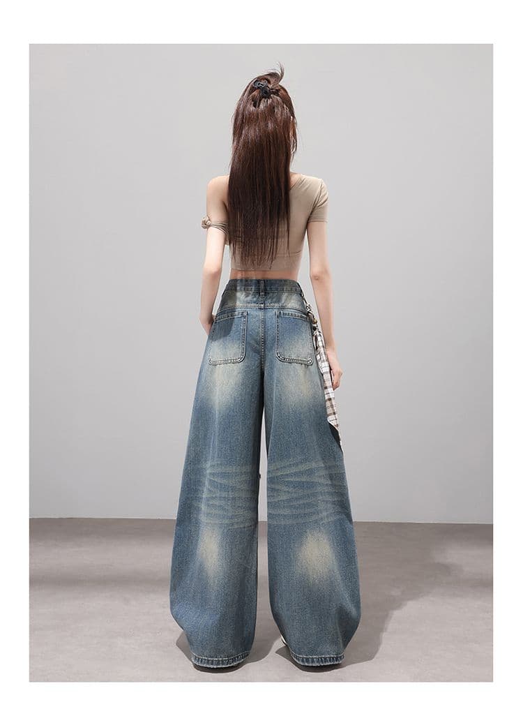 2026 아메리칸 핫걸 거리 바람 찢어진 부분 마 오래된 청바지 여성 가을 새로운 루즈핏 징 넓은 다리 바닥 청소 바지 트렌디 상세 이미지 15