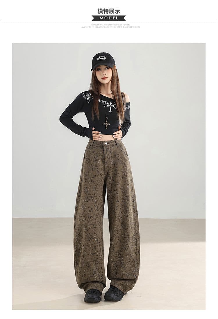 아메리칸 반짝임 자카드 청바지 여성 봄 여름 새로운 Gypsophila 작은 대중 하이웨이스트 루즈핏 캐주얼 모통이 칼 와이드 레그 팬츠 상세 이미지 7