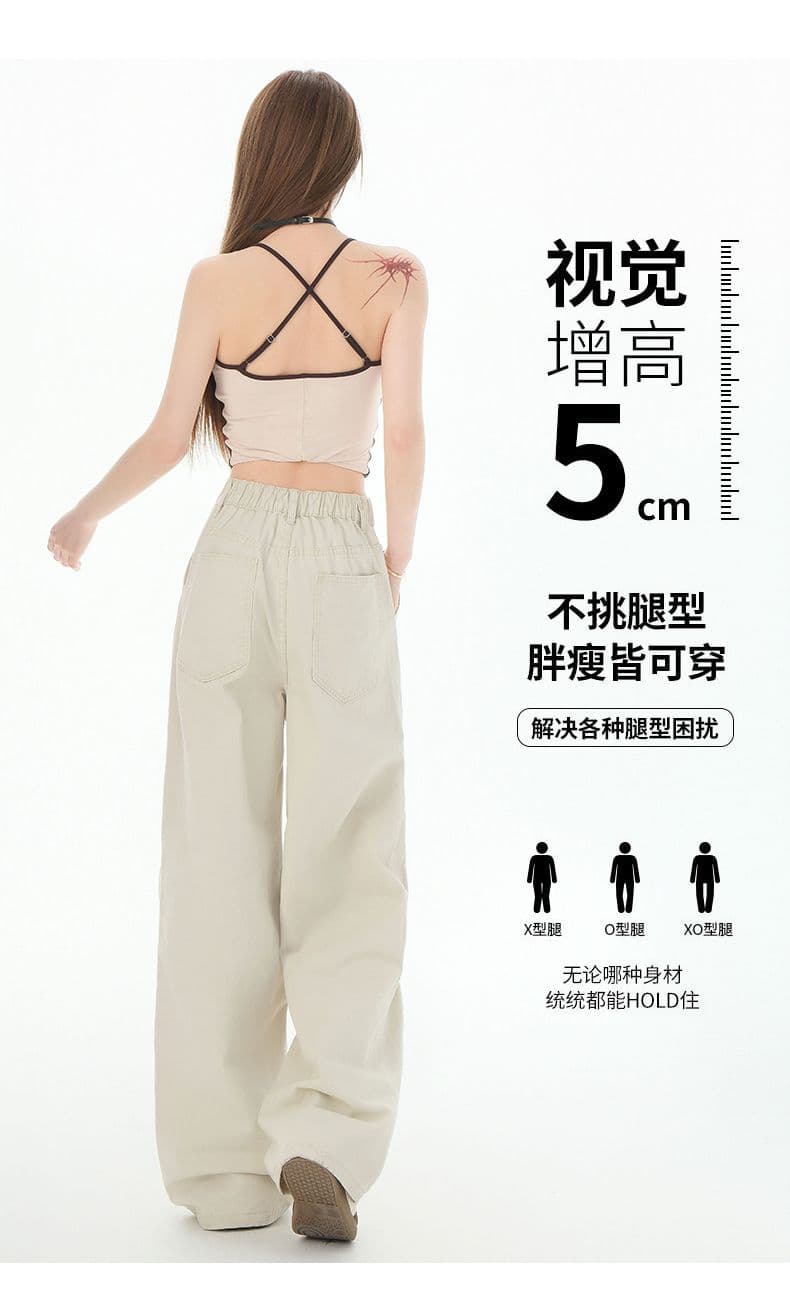 아메리칸 화이트 모통이 칼 바지 아이들 여름 착용 가져 가라. 일본식 워크웨어 루즈핏 스트레이트 넓은 다리 캐주얼 바지 상세 이미지 3