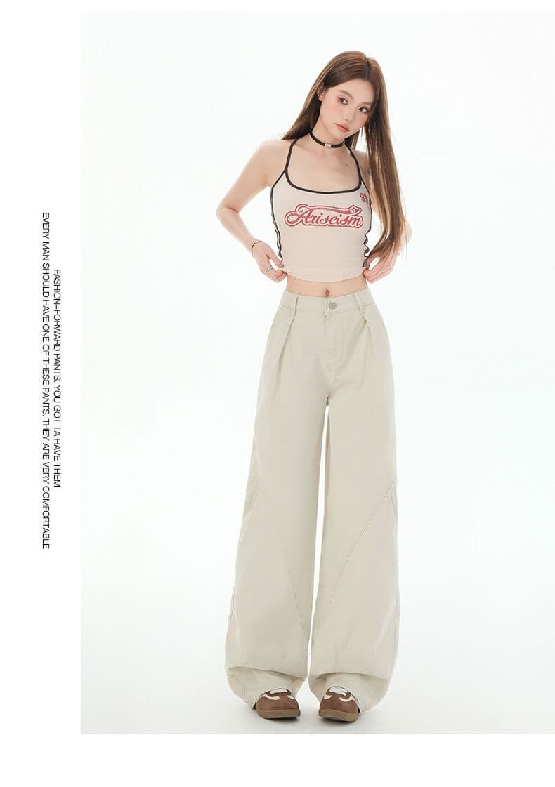 아메리칸 화이트 모통이 칼 바지 아이들 여름 착용 가져 가라. 일본식 워크웨어 루즈핏 스트레이트 넓은 다리 캐주얼 바지 상세 이미지 16