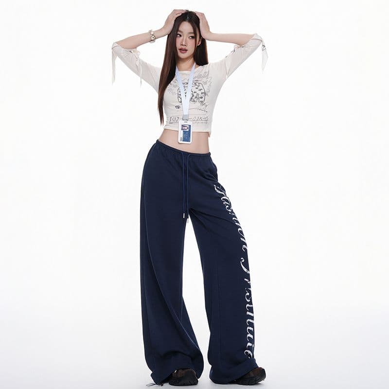 아메리칸 알파벳 캐주얼 스트레이트 팬츠 여성 펌프 로프 바지 와이드 레그 팬츠 루즈핏 슬림해 보이는 긴 바지 s-xl 이미지 2