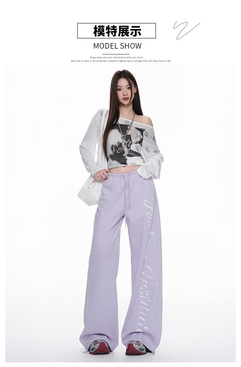 아메리칸 알파벳 캐주얼 스트레이트 팬츠 여성 펌프 로프 바지 와이드 레그 팬츠 루즈핏 슬림해 보이는 긴 바지 s-xl 상세 이미지 9